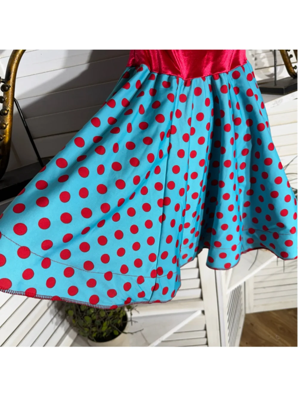 Child's pinup girl dress retro 50s style blue red polka dot Halloween costume S
